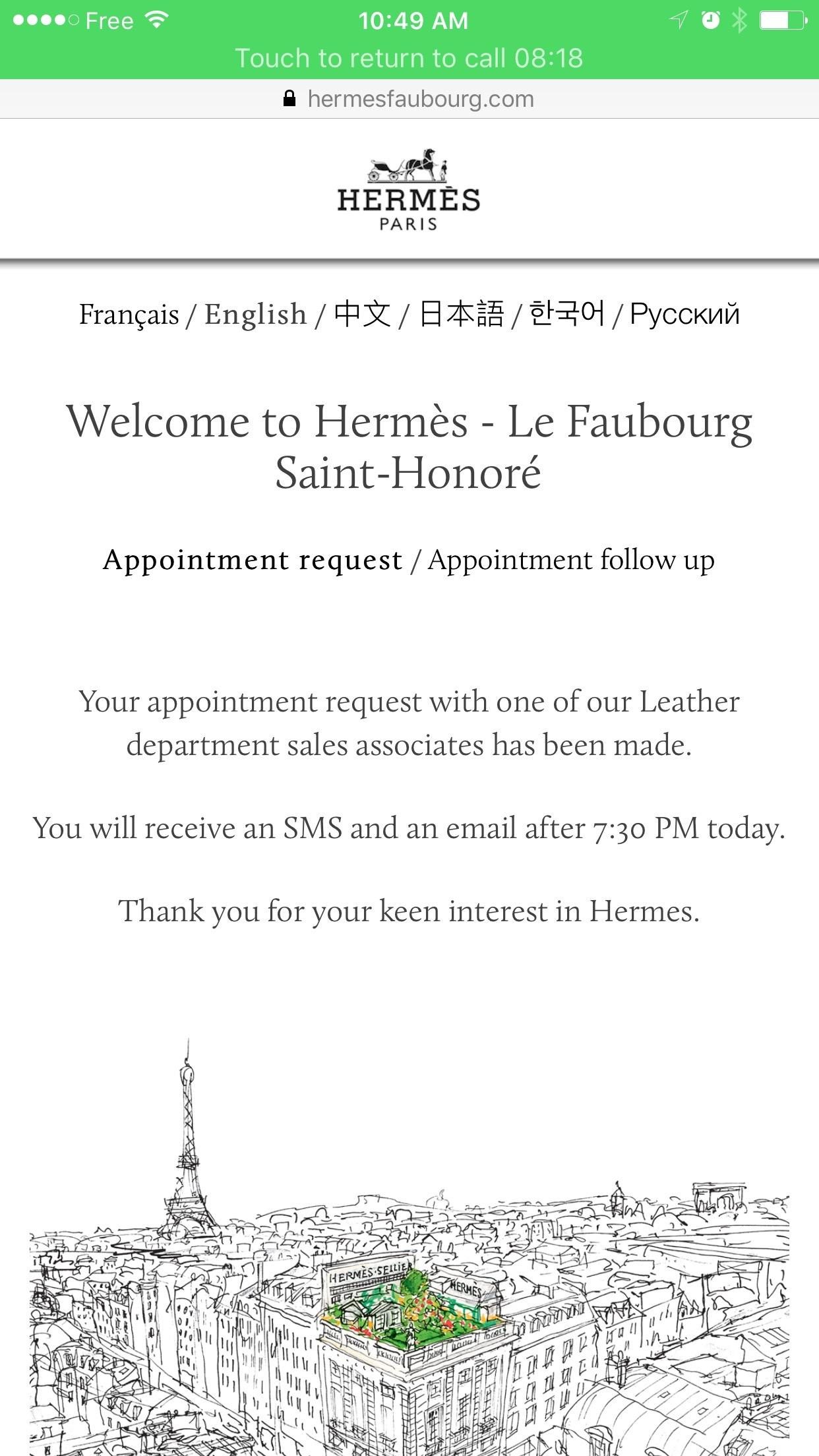 hermes appointment online