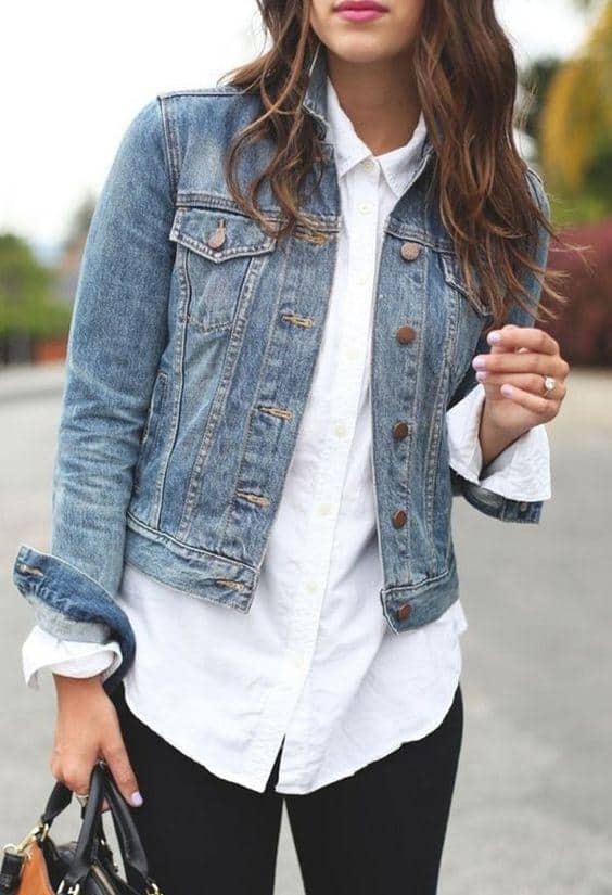 denim jacket and white top