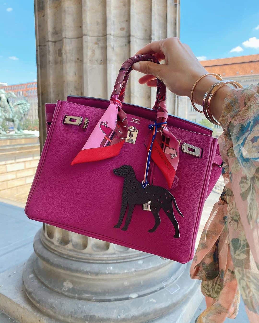 Pink Hermes Birkin with Twilly and Charm