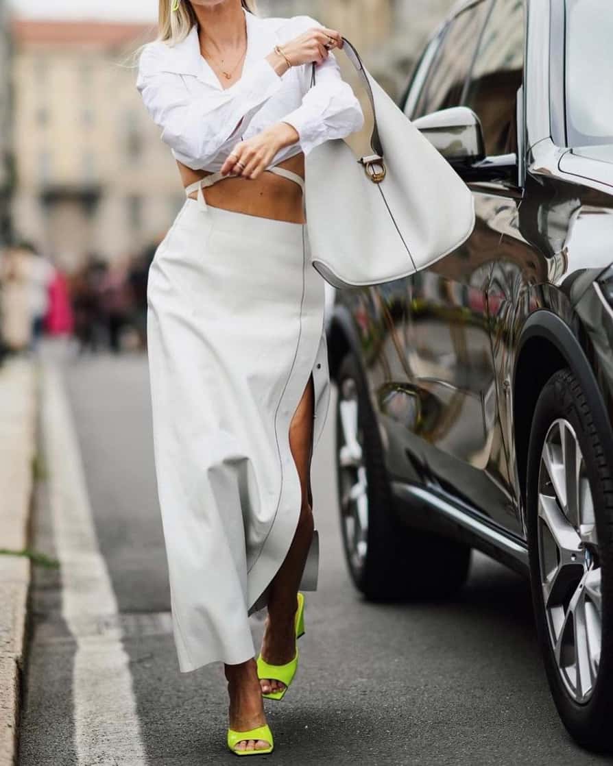 Large White Ferragamo Gancini Hobo Bag styled