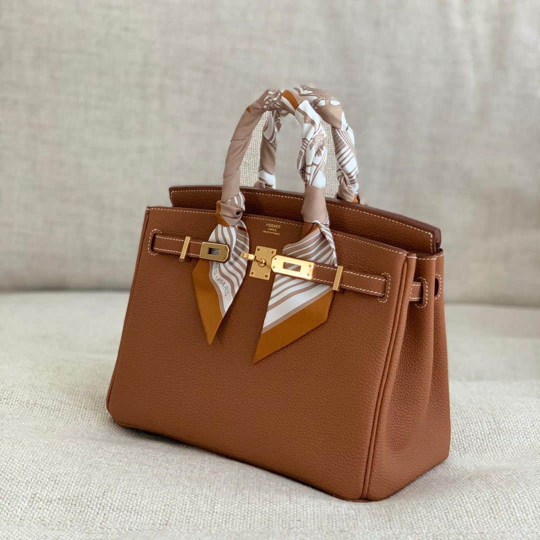 Hermes Birkin 25 in color Gold with Twillys