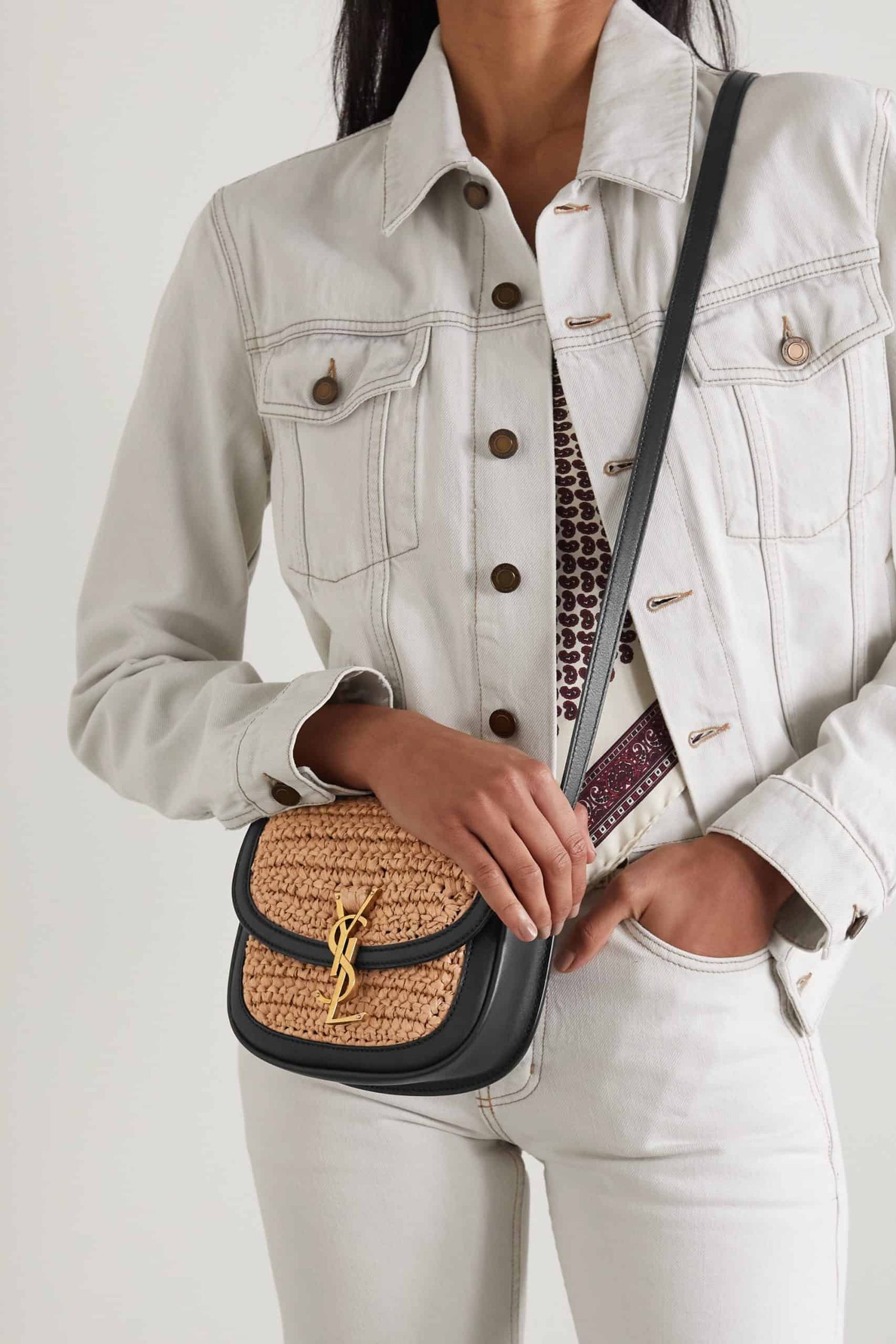 YSL Kaia Raffia Crossbody Bag