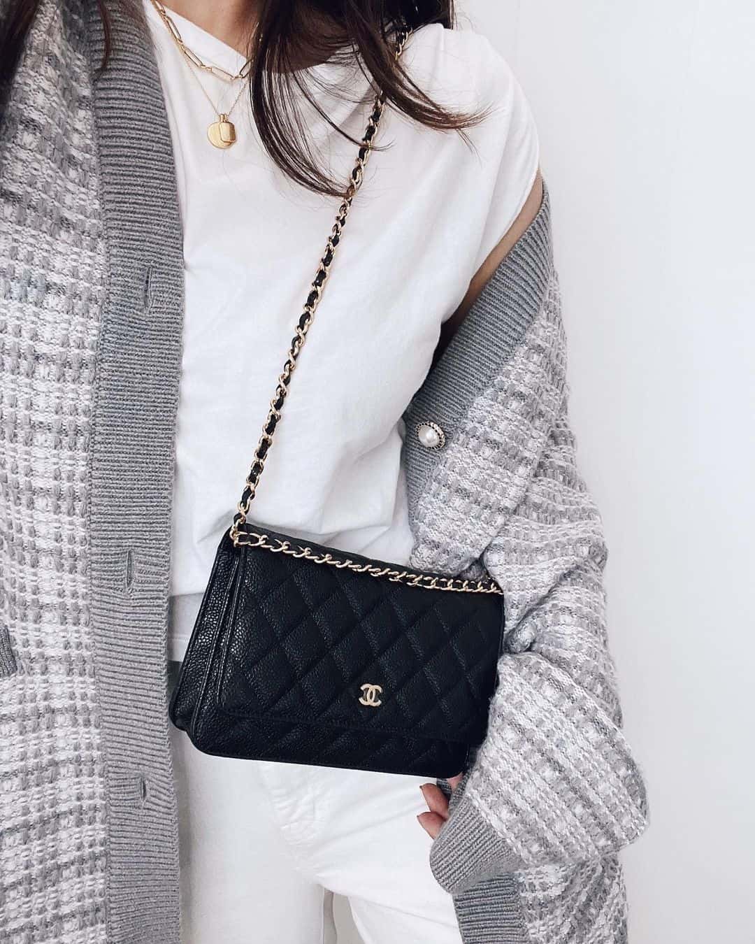 Black Caviar Chanel Wallet on a Chain Styled