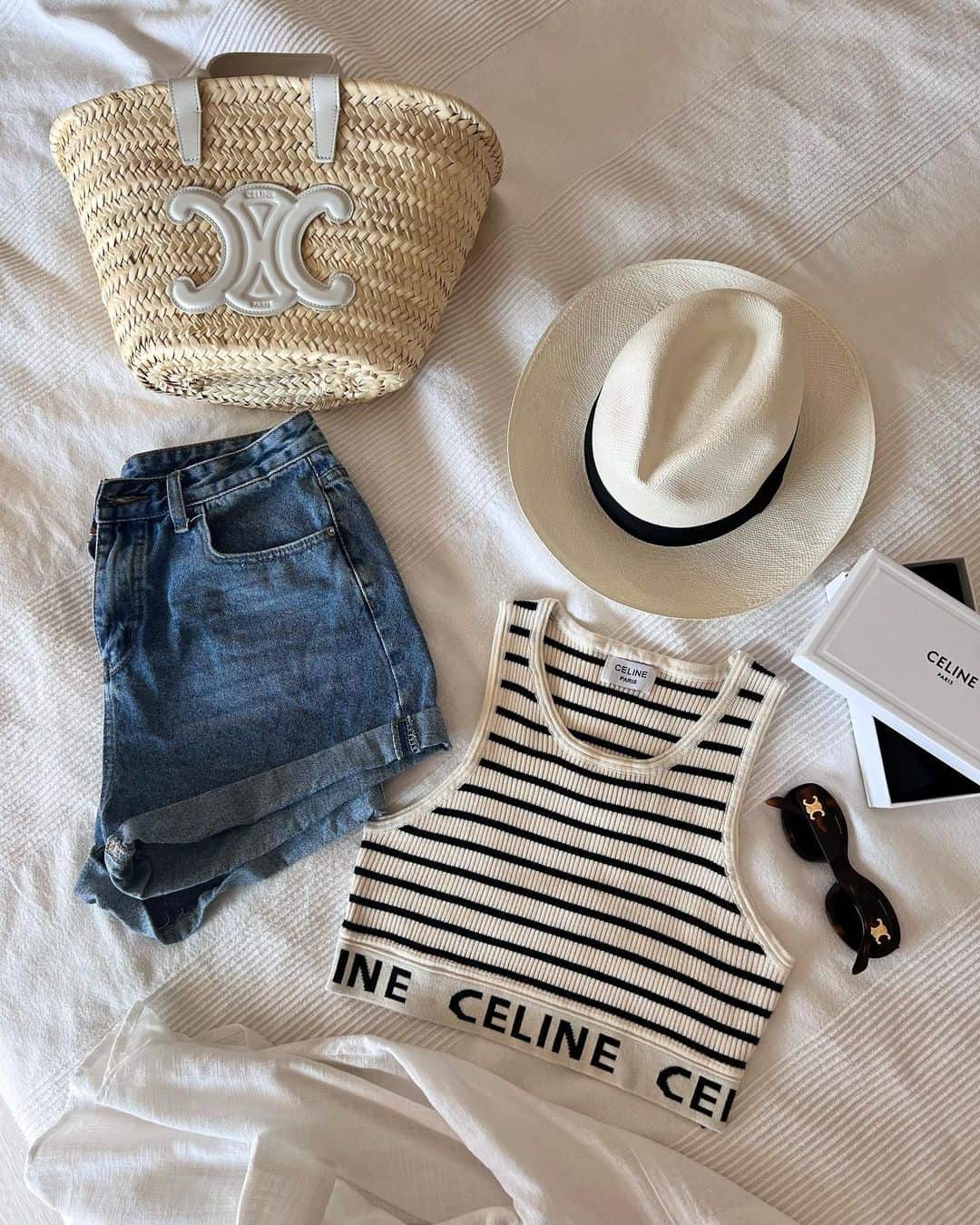 Celine Crop Top, Celine sunglasses flatllay