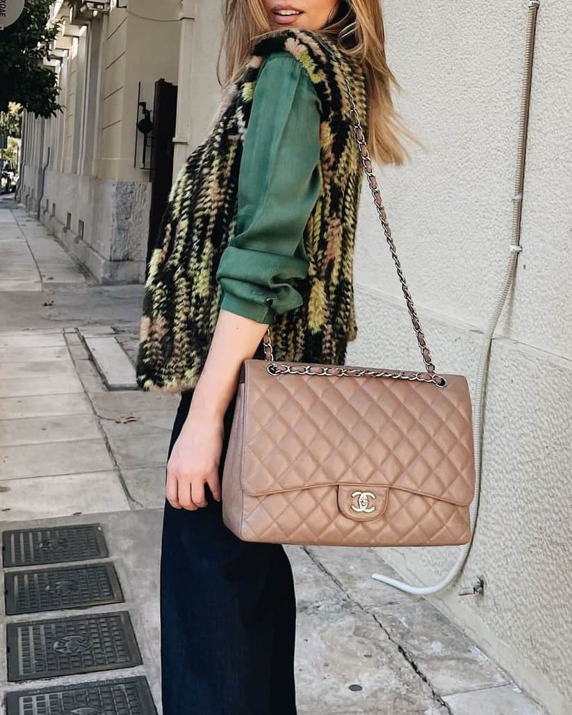 Beige Chanel Maxi Bag styled