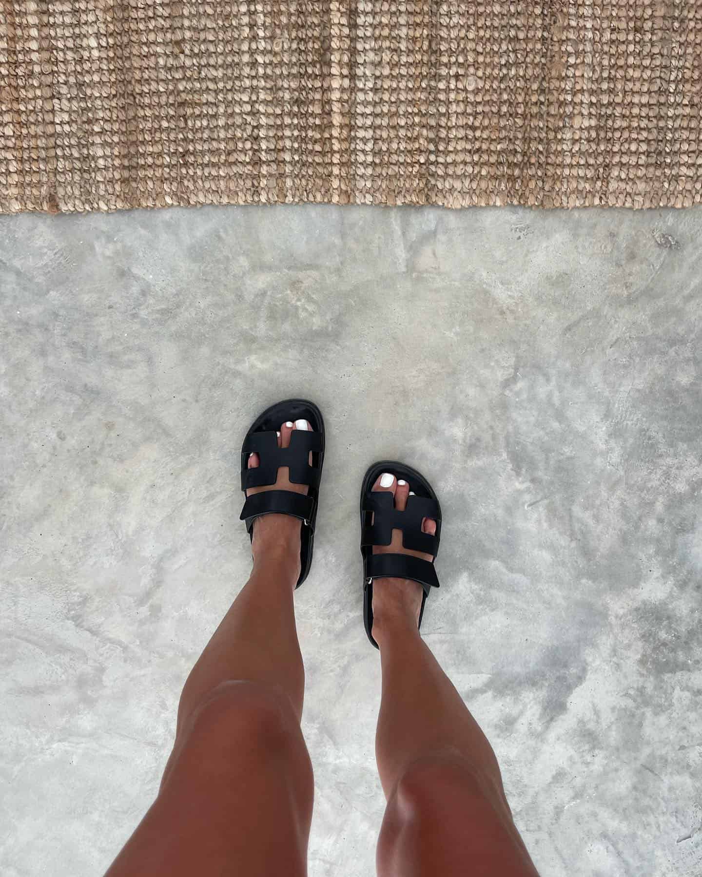Black Leather Hermes Chypre sandals