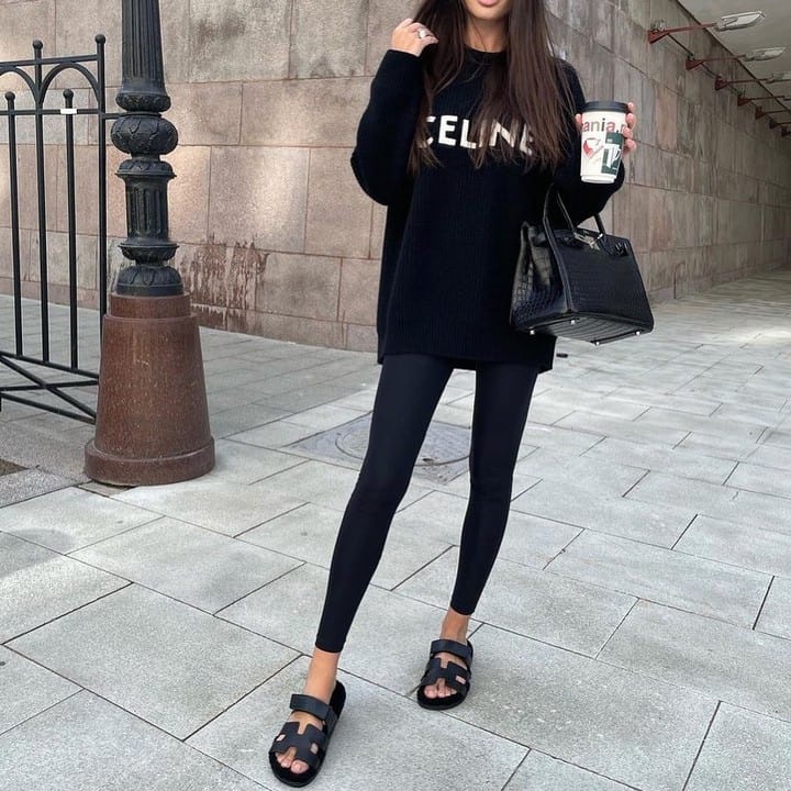 Black Hermes Chypre Sandals styled