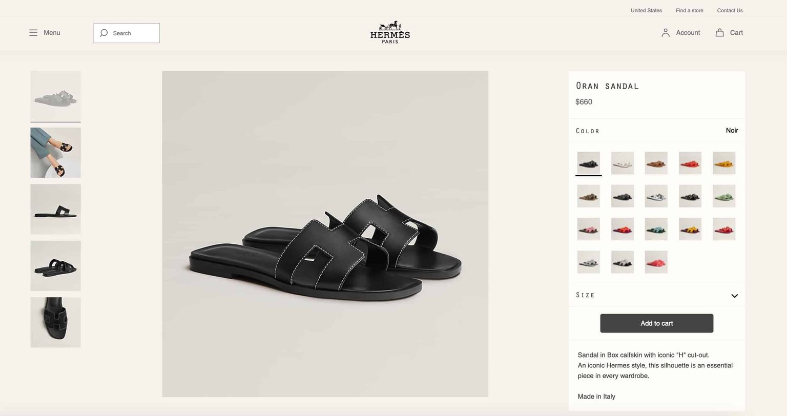 Hermes website black oran sandals