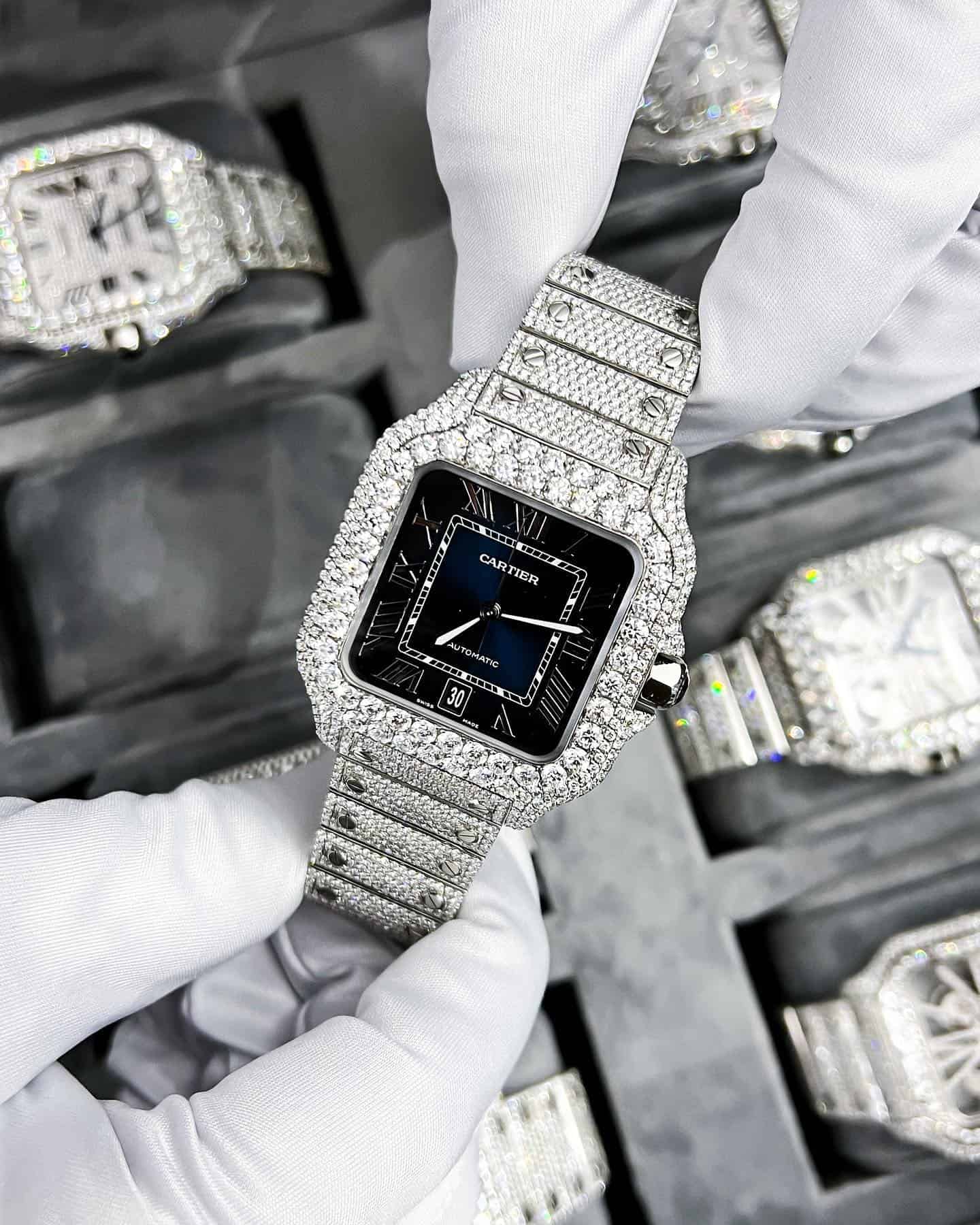 Rare iced out cartier watch santos 