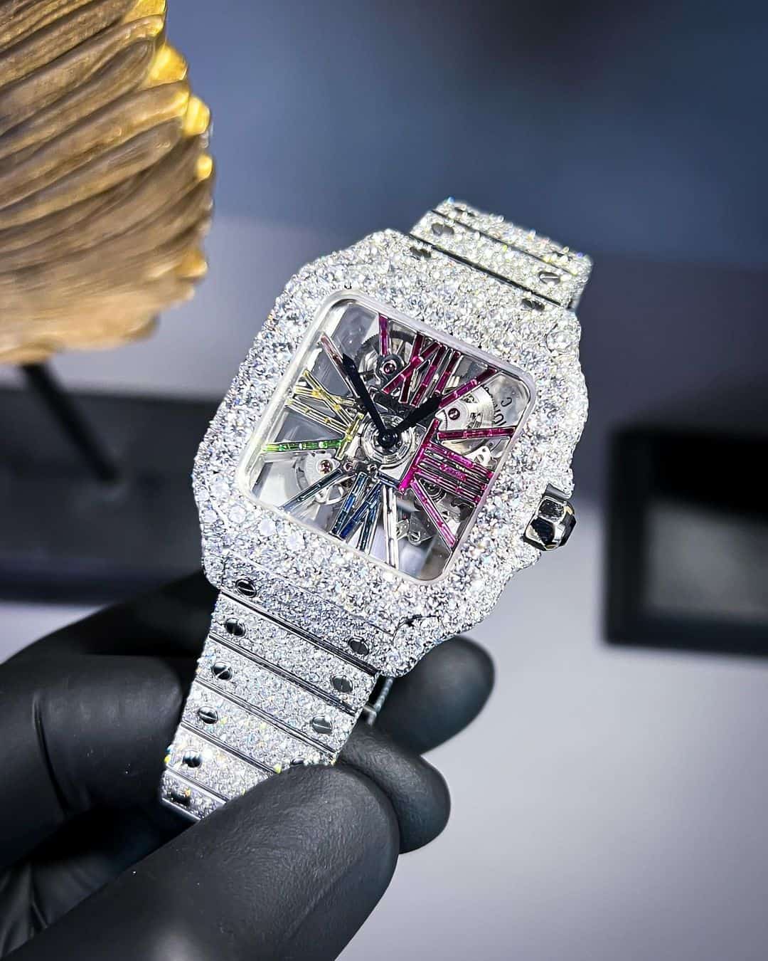 Iced out Cartier Watch Carlos Skeleton