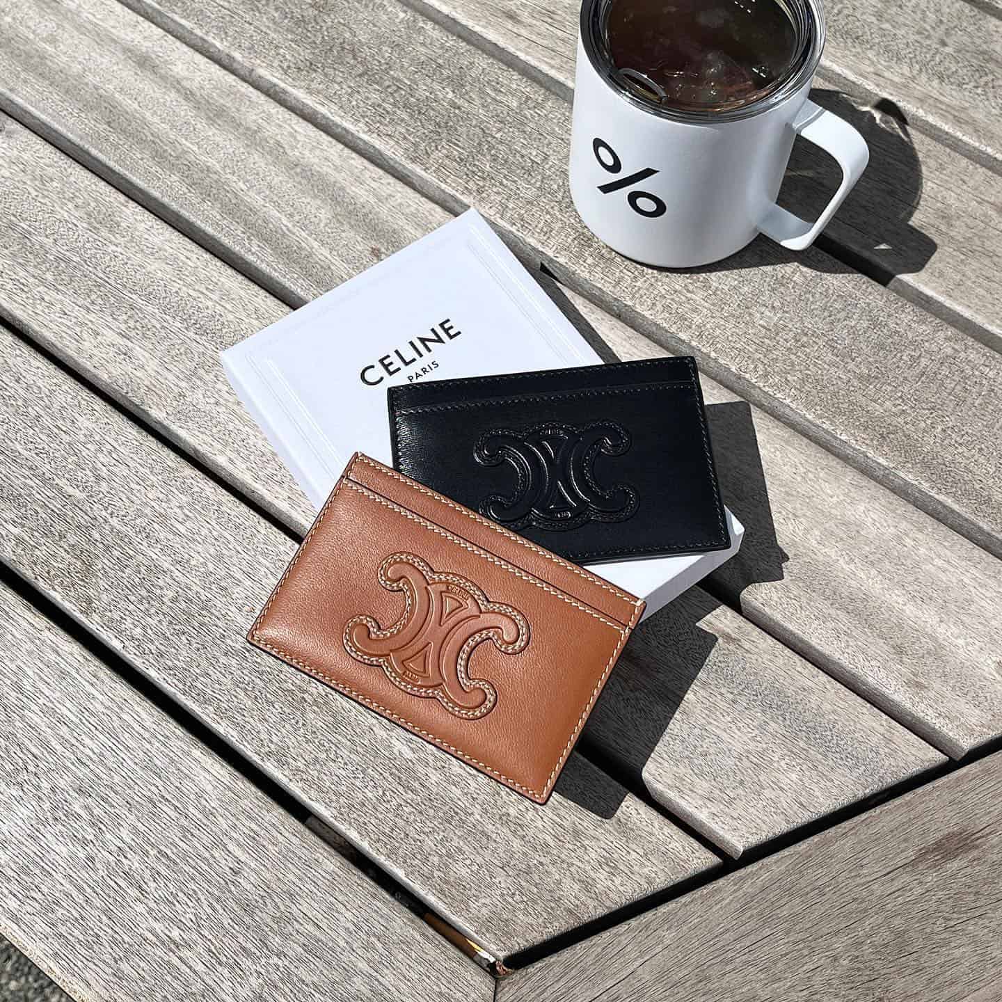Celine Triomphe card holder brown and black