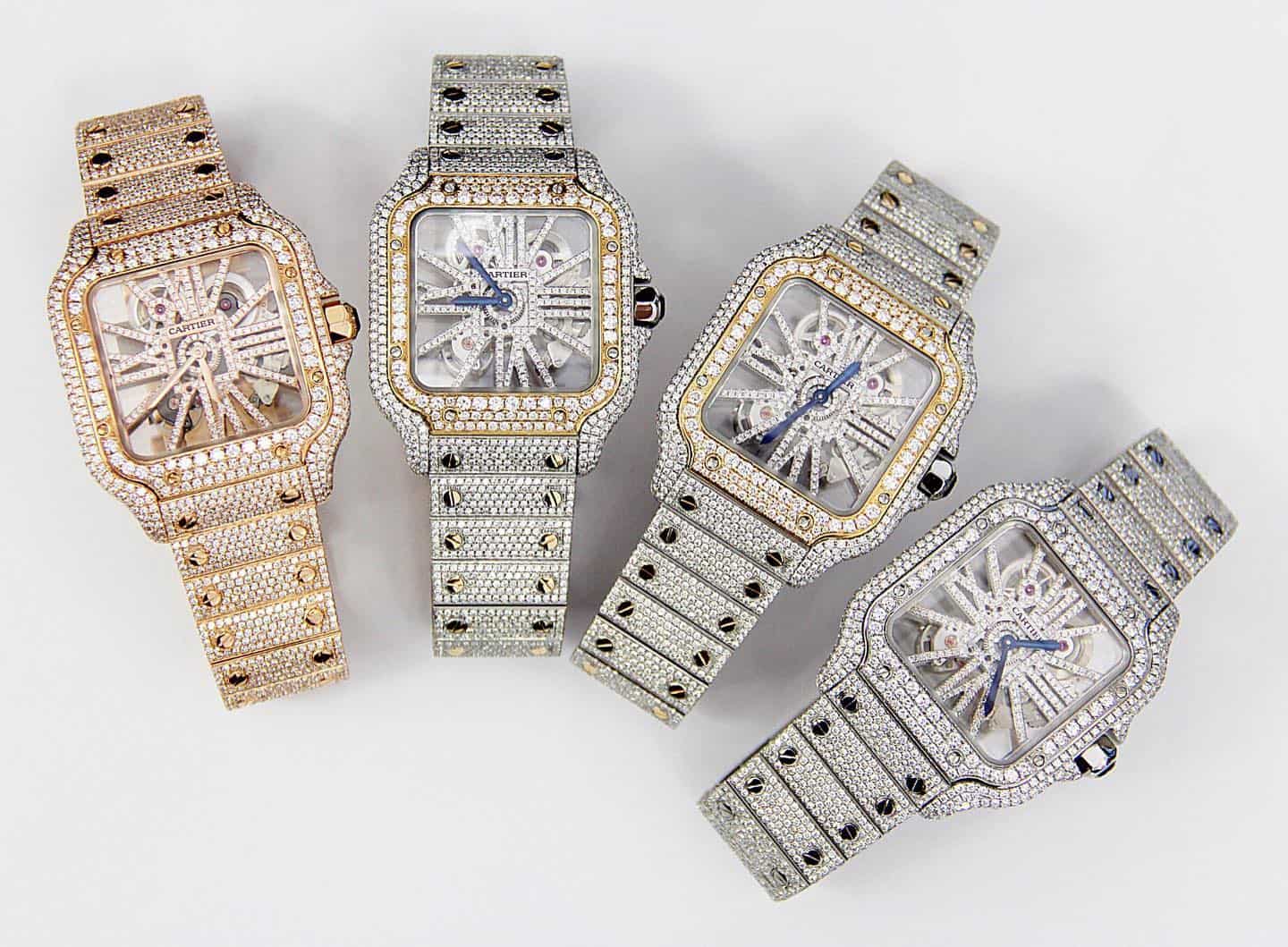 Iced out Santos de Cartier Skeleton Watches