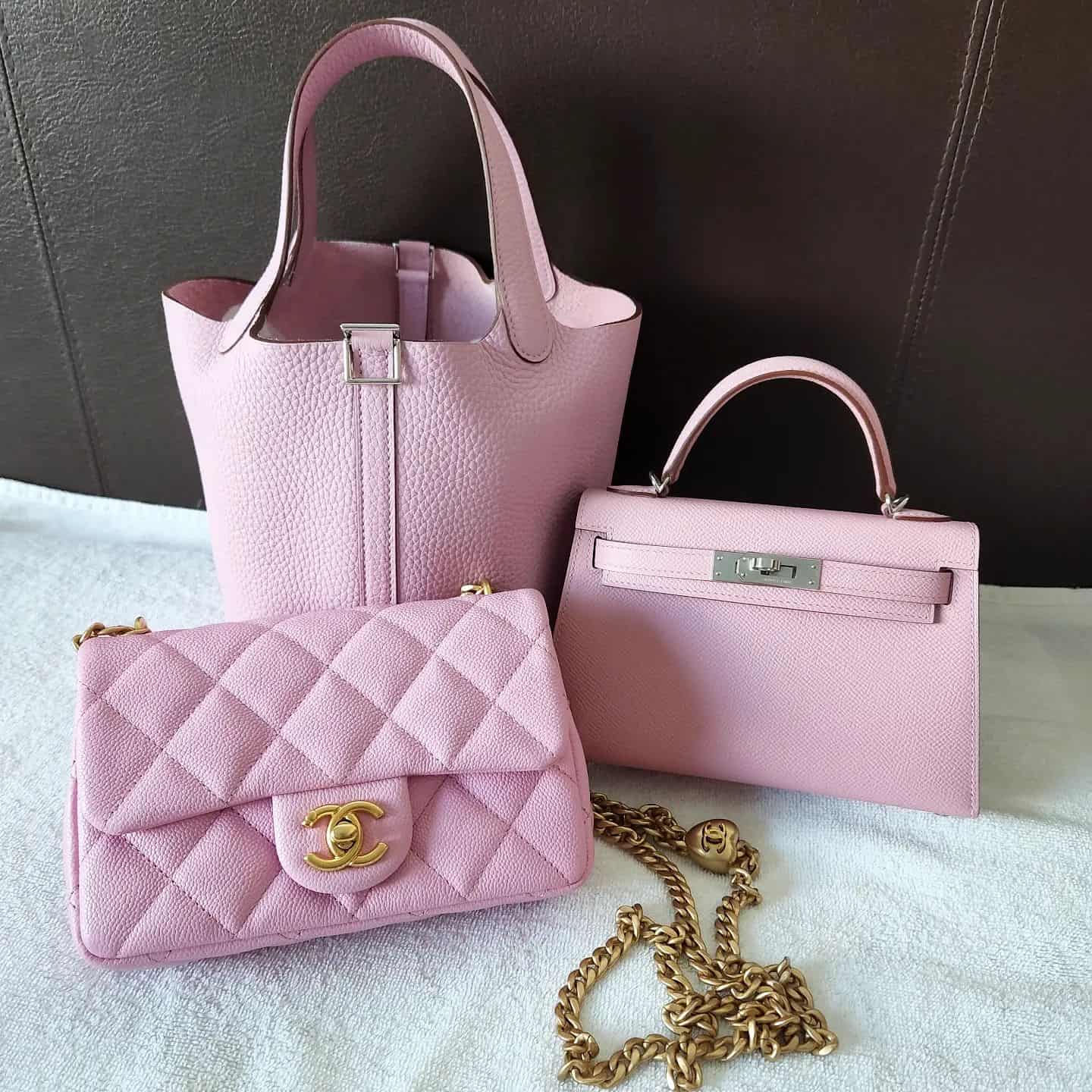 pink Chanel bag and Hermes