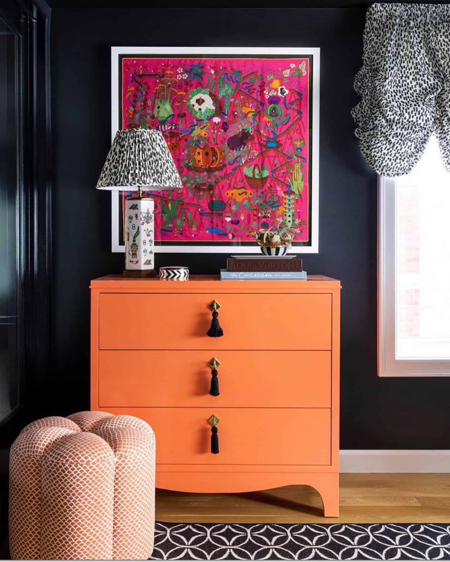 Bright Pink vintage Hermes Scarf Framed over Dresser