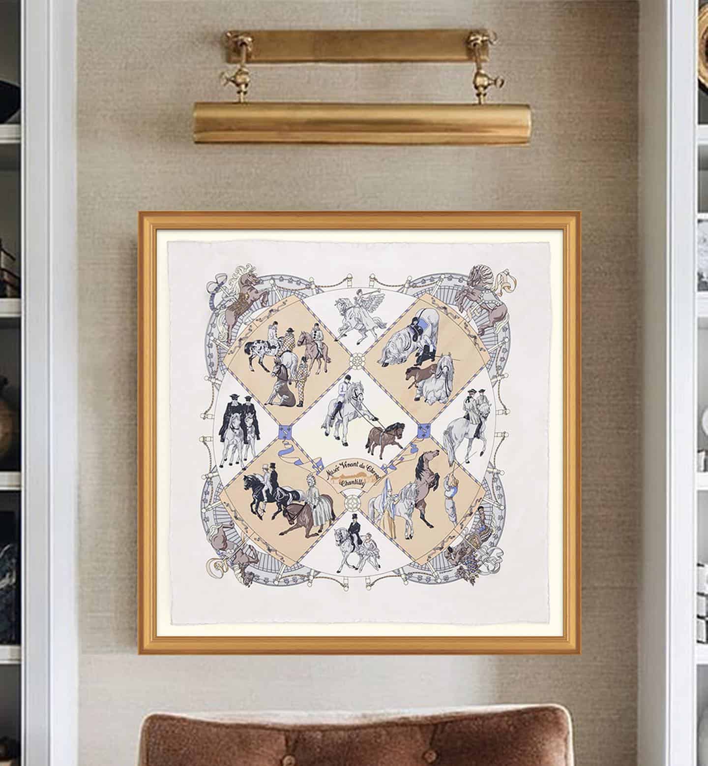 Closeup of a Framed Neutral Hermes Scarf