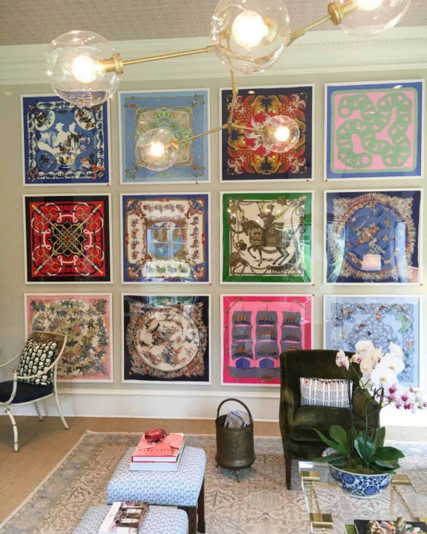 Collection of Framed Hermes scarves