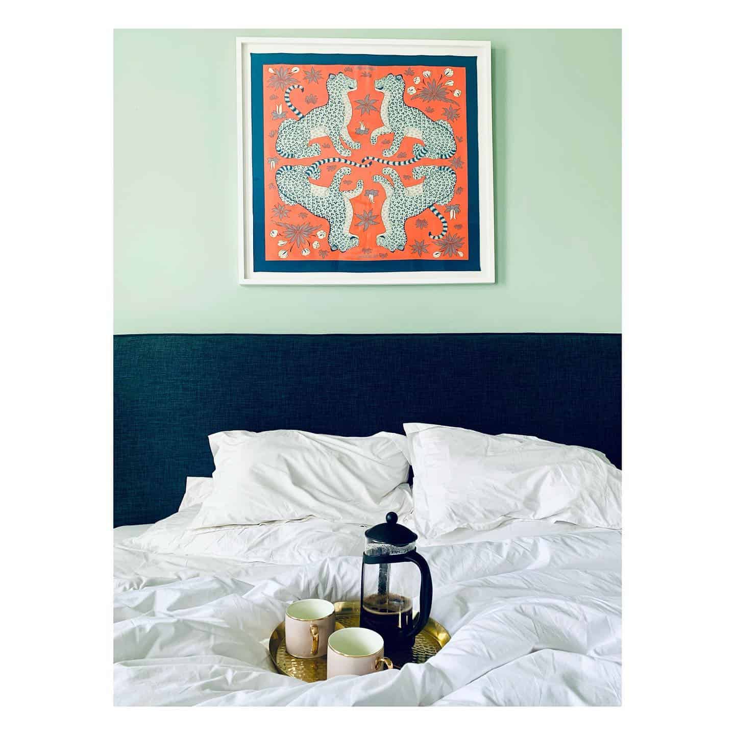 Hermes scarf framed in bedroom