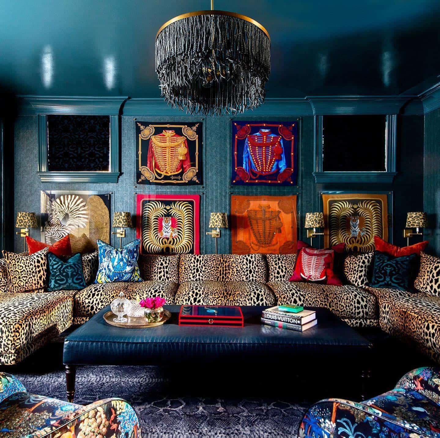 Several Framed Hermes Scarves in ia living room