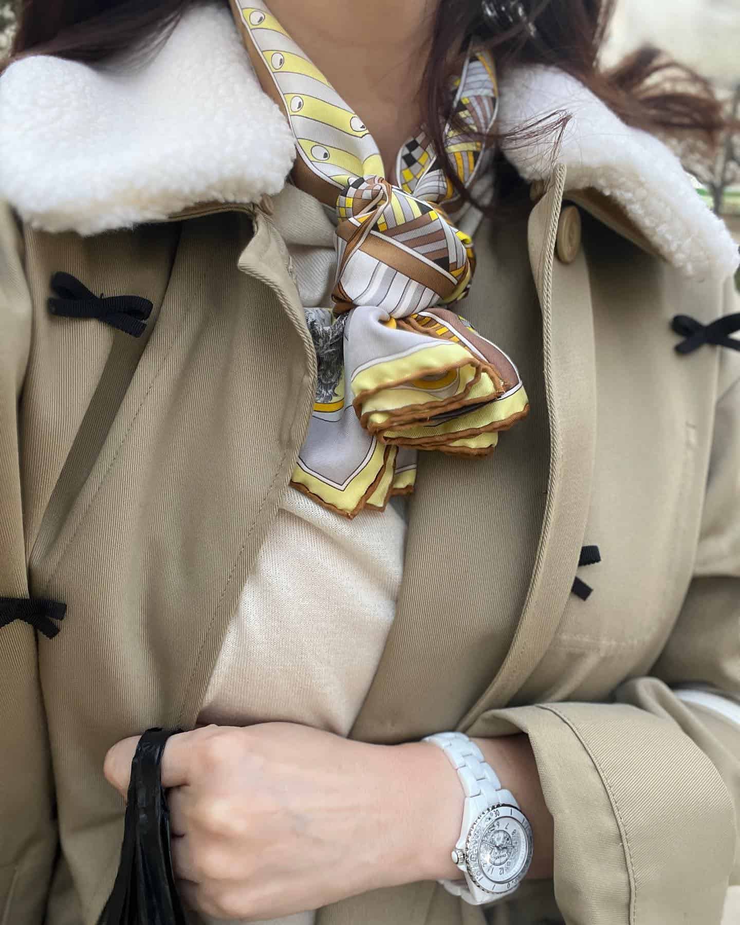Wearing a Hermes scarf around your neck