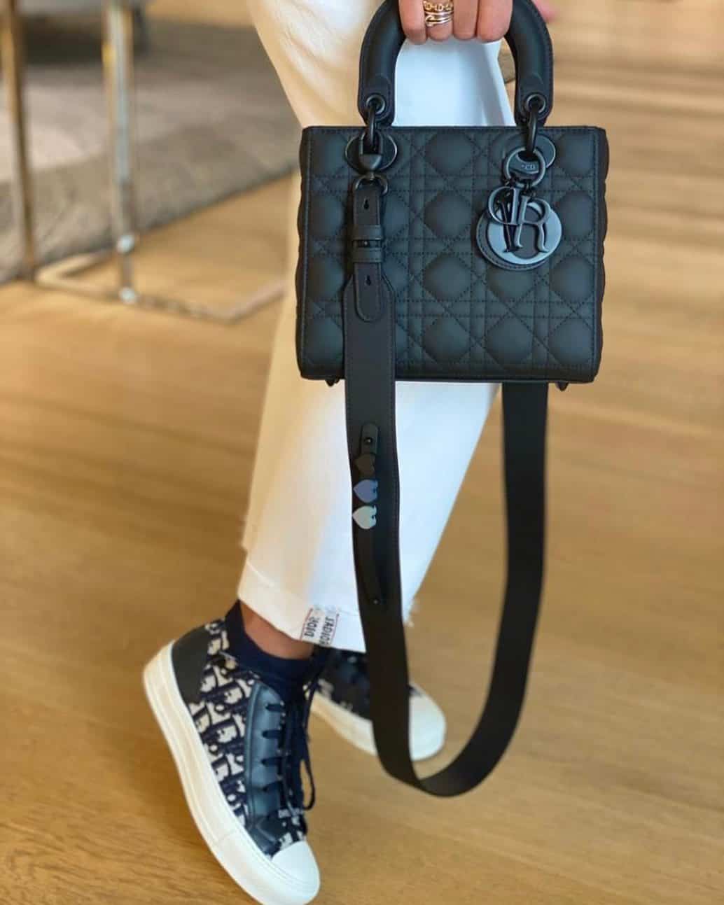 Matte black lady dior bag size small