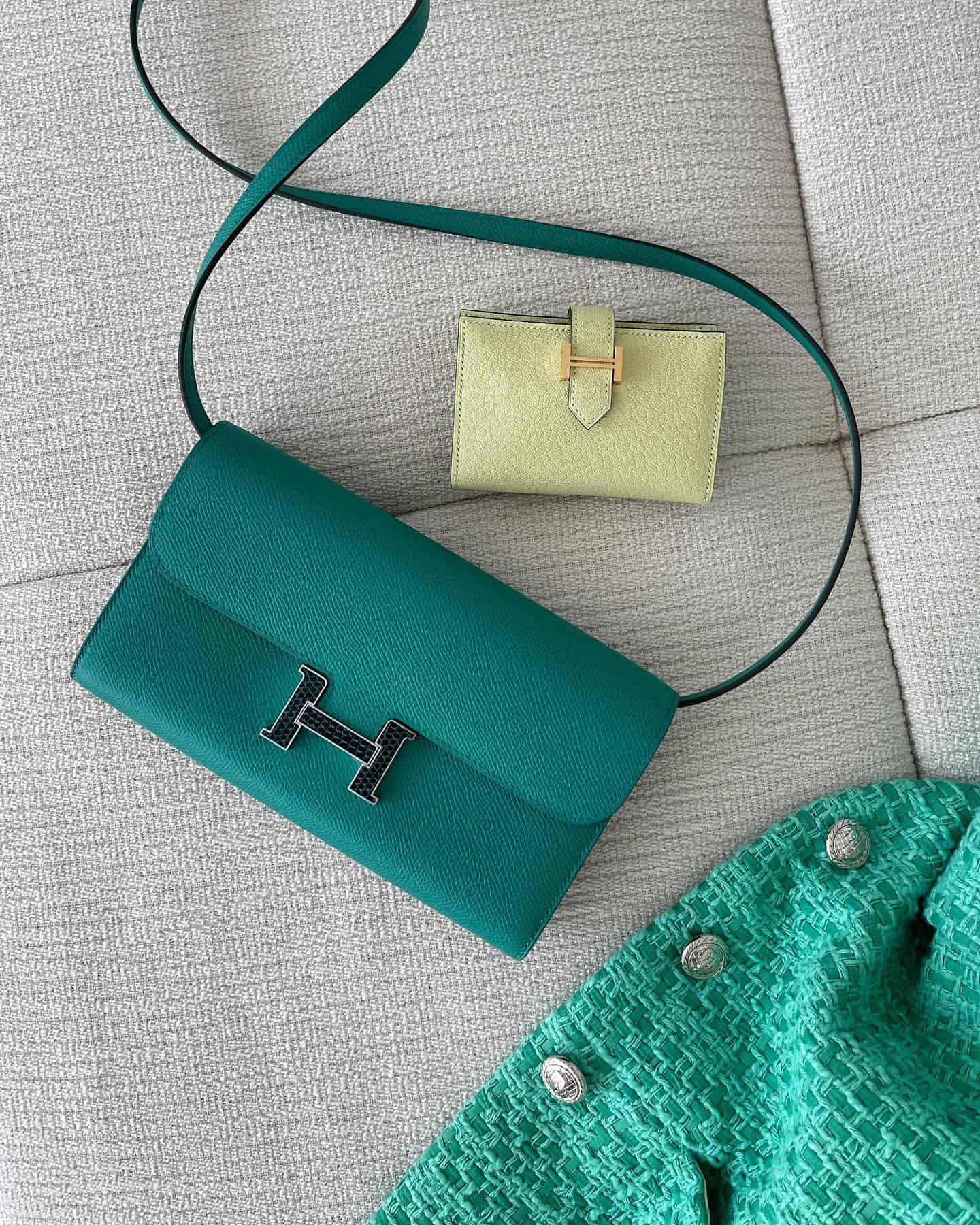 Touch of lizard Hermes Constance wallet to go