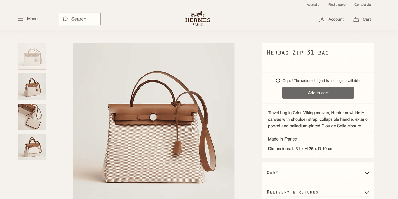 Hermes Herbag Bags available onine